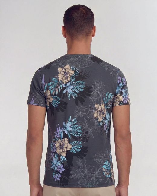 Lords of Harlech Blue Maze Exotic Floral Vneck Tee for men