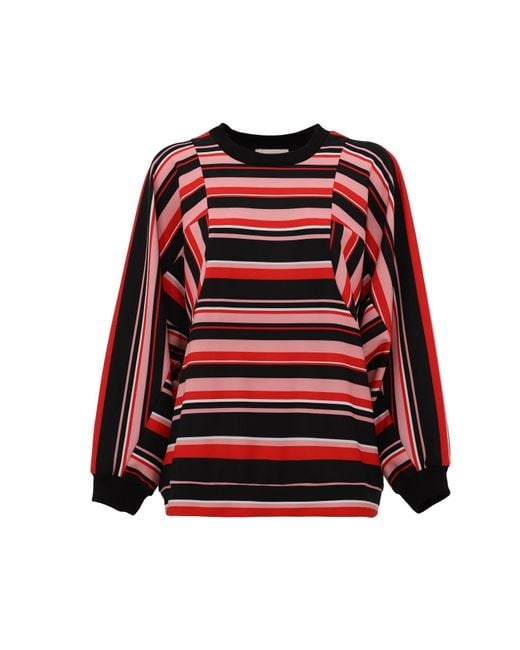 Julia Allert Red Bold Striped Top With Voluminous Sleeves