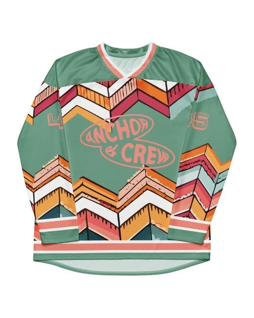 Anchor and Crew Green Vibrant Motif Pattern Recycled Fabric Hockey Jersey