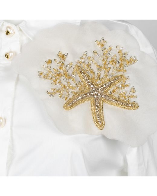 Laines London White Laines Couture Tie Shirt With Embellished Shell