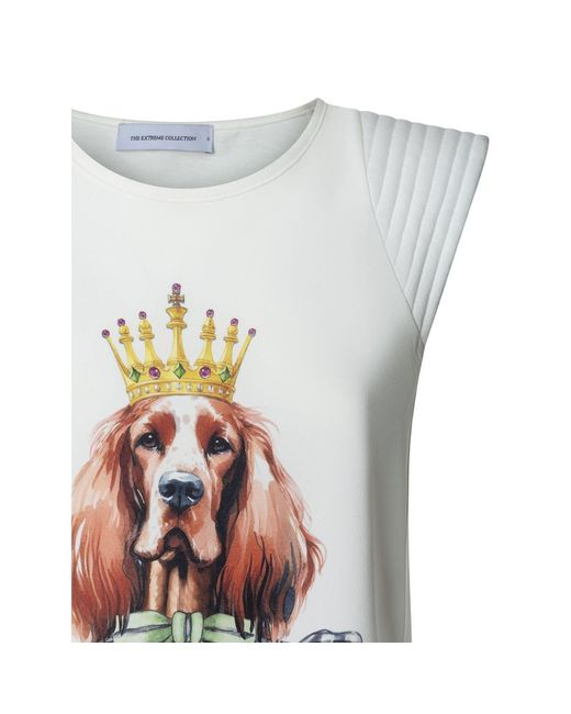 The Extreme Collection White Printed T-Shirt With Pleated Shoulders Structured