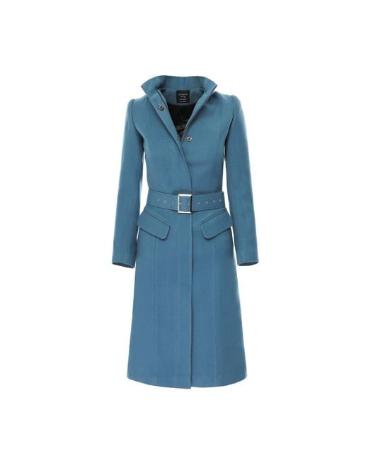 AVENUE No.29 Blue Midi Length Wool Coat With Belt