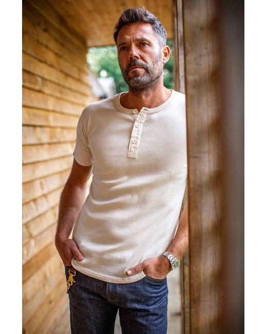 &SONS Trading Co Gray Neutrals &Sons The New Elder Henley Short Sleeve Shirt Raw for men