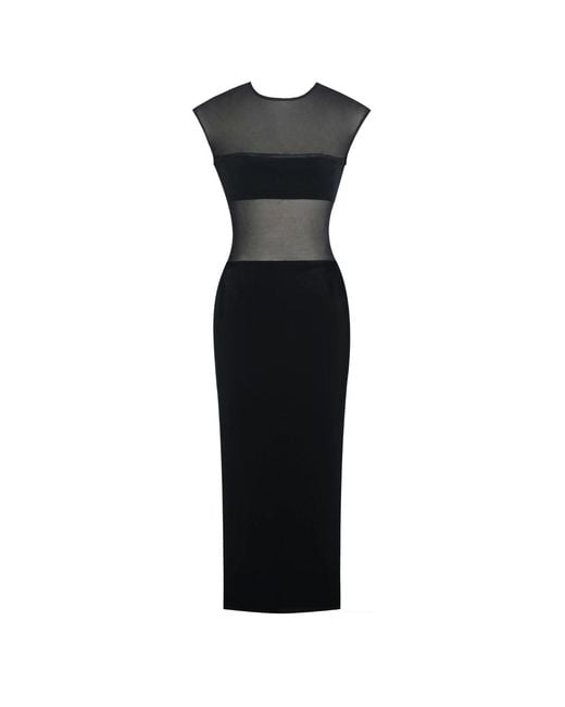 Miss Circle New York Black Quielle Mesh & Velvet Midi Bodycon Dress