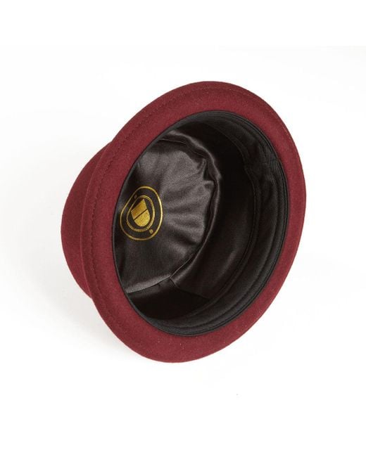Dasmarca Hats Red Jack Vino Burgundy Felt Skimpy Brim Short Brim Rude Boy Mod Style Porkpie Hat for men
