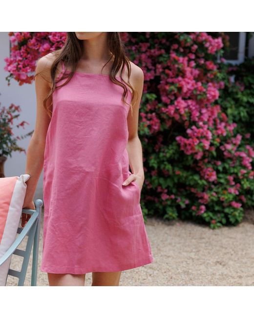 Larsen and Co Pure Linen Marbella Dress In Peony Pink