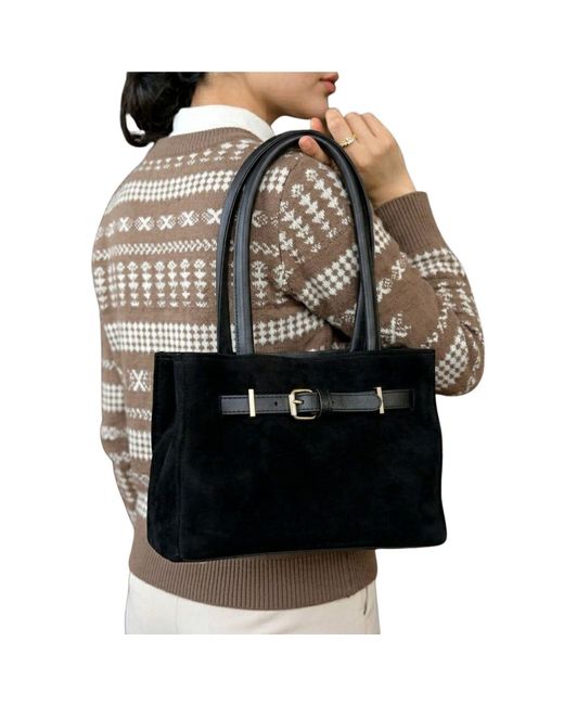 Harmain Leathers Ltd Black The Suede East-West Buckle Tote Bag – Onyx