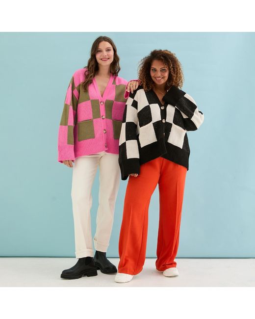 Cara & The Sky Black Candice Checked Oversized Chunky Cardigan