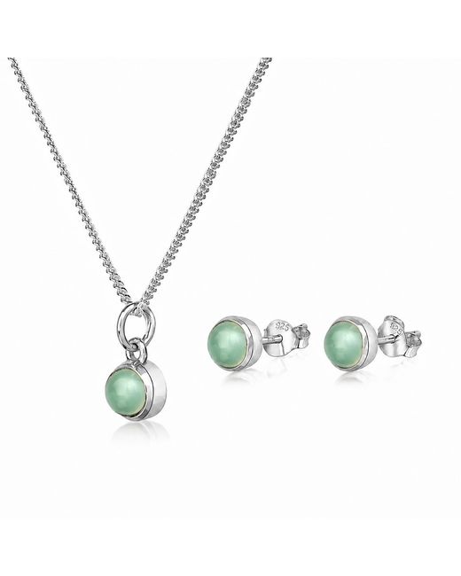 The Jewellery Store London White March Birthstone Jewellery Set With Aqua Chalcedony