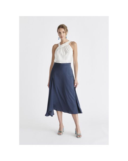 Paisie Blue Asymmetric Hem Skirt