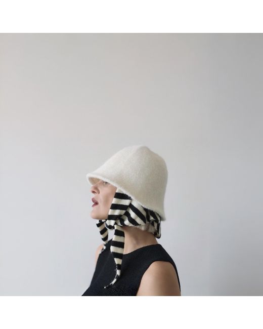 London Atelier Byproduct White Wool Cloche Bucket Hat