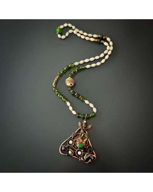 Ebru Jewelry White Jade & Amethyst Gemstone Handmade Angel Pendant Beaded Necklace