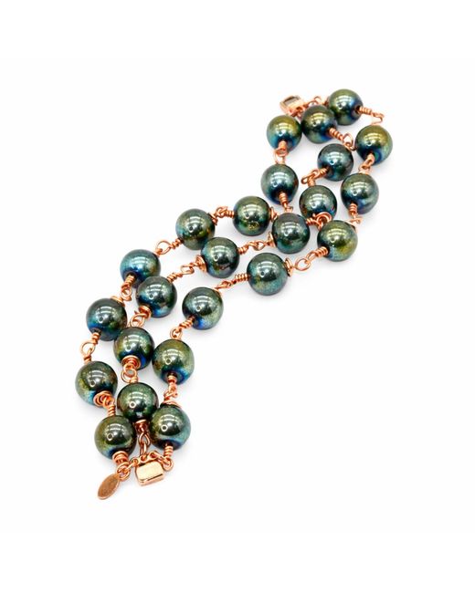 Rejected Hearts Club Green Rose Jasmine Socialite Hematite Beaded Bracelet With Magnetic Clasp