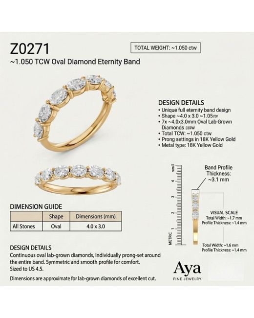 Aya Fine Jewelry Metallic Oval Lab Diamond Half Eternity Wedding Band