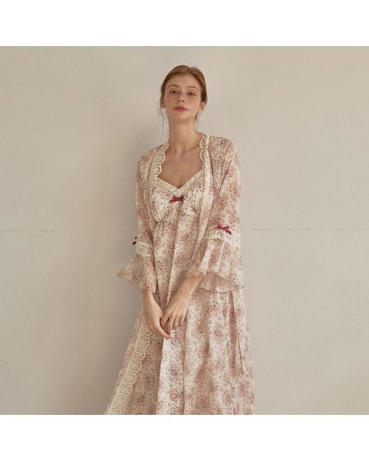 Luna Luz Orange Etoile Floral Slip & Robe Ensemble