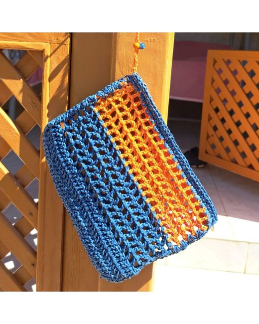 Springmoonatelier Blue Raffia Handwoven Clutch