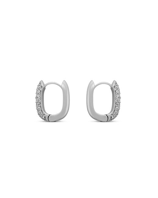 Clemence Wren Metallic Oval Pave Gemstone Huggie Earrings