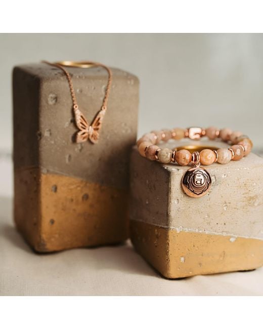 Seven Saints Metallic Rose Sacral Chakra Activation Sunstone Bracelet, Rose Finish