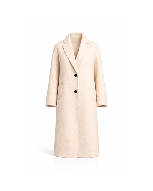 Tantra Spain Sl Natural Neutrals Wool Coat With Lapels, Button Closure, And Side Pockets