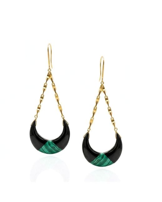 Jaredjamin Metallic Calypso Onyx & Inlaid Malachite Crescent Dangle Earrings