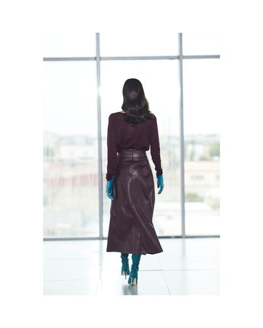 The Extreme Collection Brown Midi Skirt Faux Leather Merlot