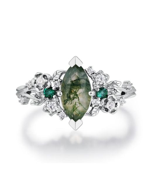Azura Jewelry New York Green Briar Meadow Moss Agate Ring Vermeil