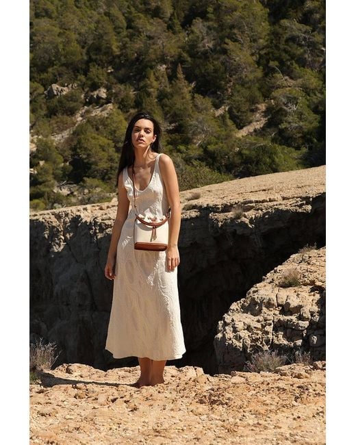 Saonara Brand Pink Bucket Bag Linen Caramel Leather