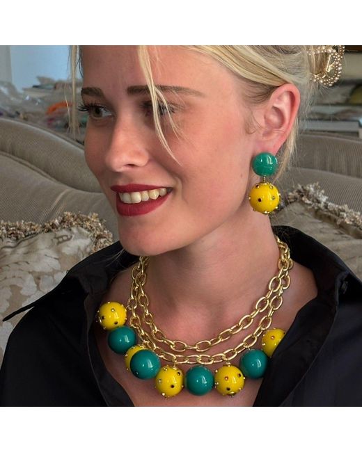 Michael Nash Jewelry Yellow Valentina Jade And Amber Resin Studded Pierced Earrings