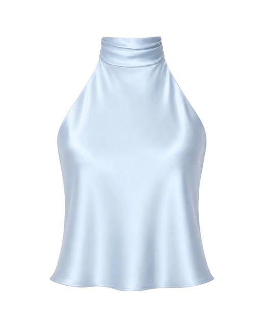 Lily Rou Blue Sky Halter-Neck Silk Top