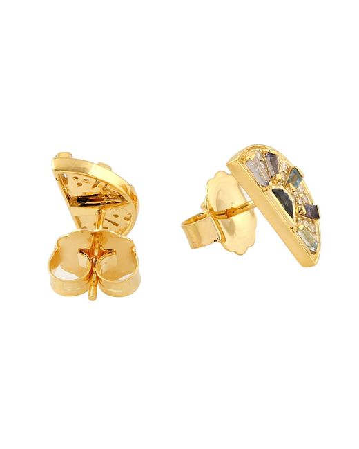 Artisan Metallic Multi-Gemstone & Diamond Half Moon Stud Earrings