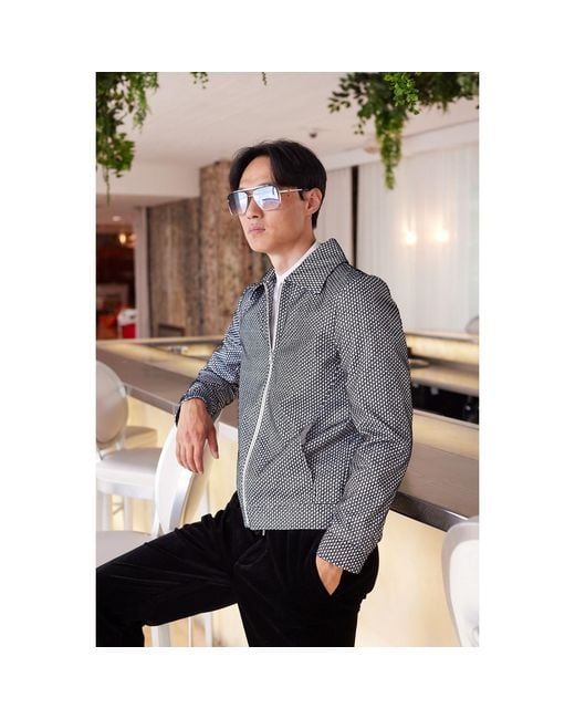 DAVID WEJ Gray Washington Aviator Jacquard Jacket for men