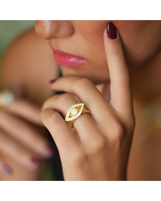 Ebru Jewelry Yellow Protective Diamond Eye Cuff Adjustable Chunky Ring