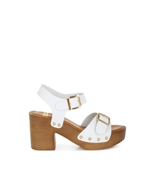 Rag & Co White Ompasa Genuine Leather Clog Sandals