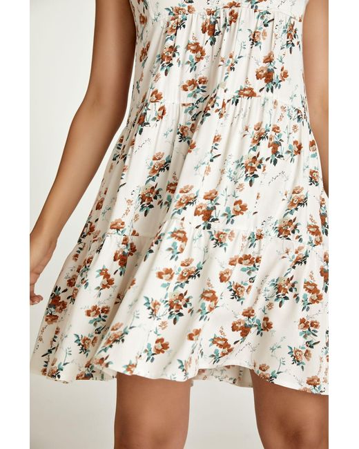 Conquista Natural Neutrals Sleeveless Ecru Floral A Line Dress