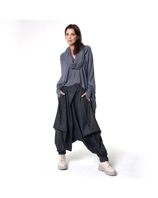 Metamorph Blue Extravagant Tunic With Scarf Collar