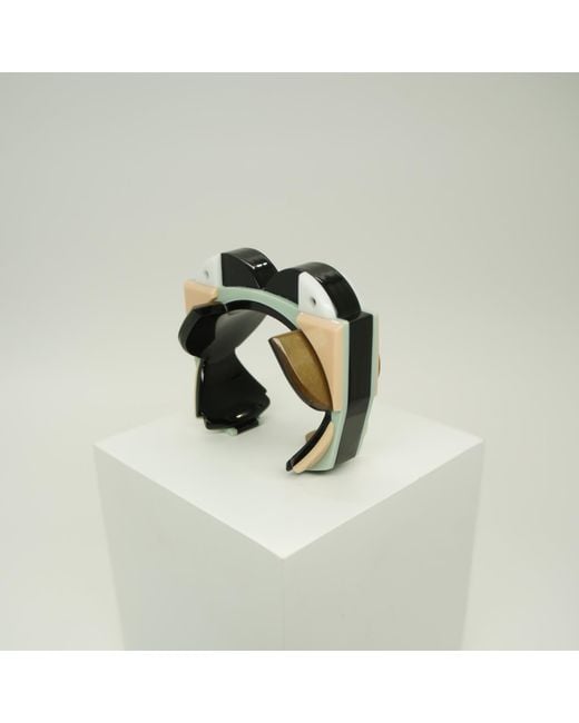Gissa Bicalho Black Handmade Acrylic Bracelet Toucans Pale