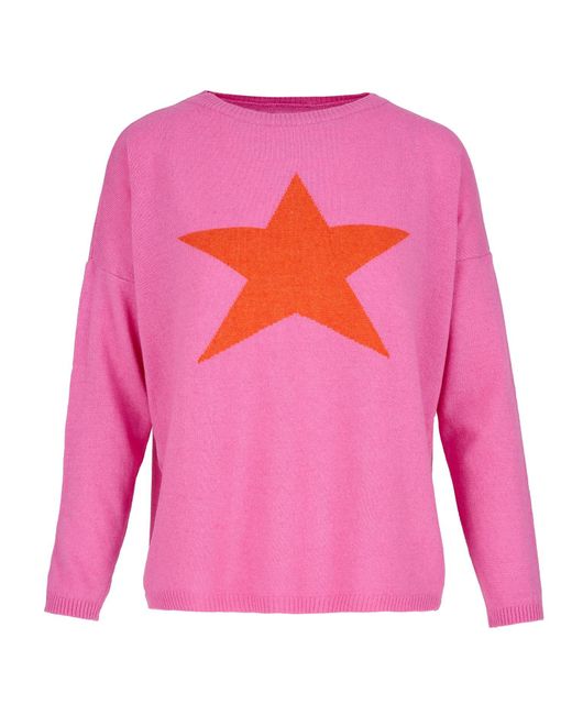 At Last Cashmere Mix Sweater In Pink With Orange Star