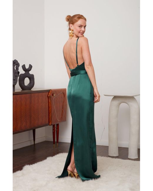 Undress Green Amila Long Evening Dress With Cowl Neck