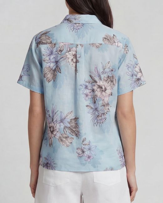 Lords of Harlech Blue Lara Exotic Floral Linen Printed Shirt