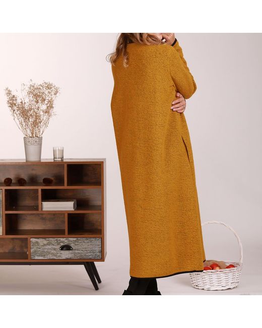 Nikka Place Brown Minimalist Boiled Wool Cardigan With Buttons And Pockets