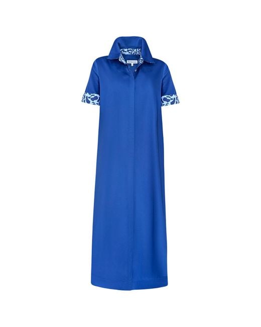 Perlavera Blue Conty Azure Satin With Printed Combo Short Sleeve Length Missy Fit Maxi Dress