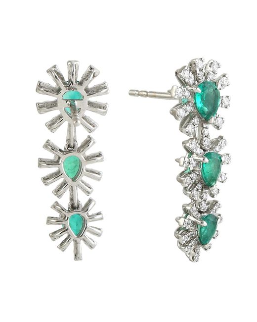 Artisan Green Emerald And Diamond Starburst Earrings