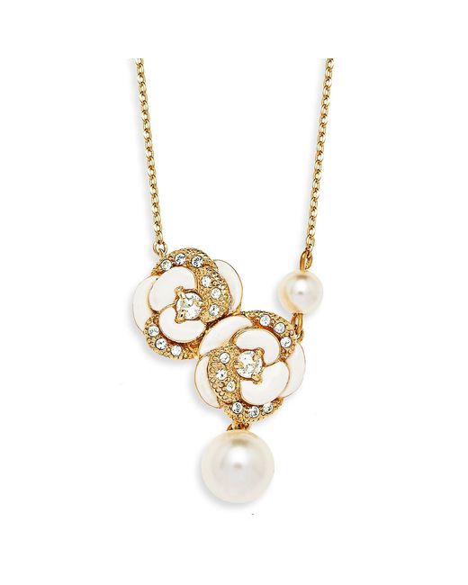 Grosse Metallic Crystal & Pearls Flower Necklace, Series Blanc Camelia