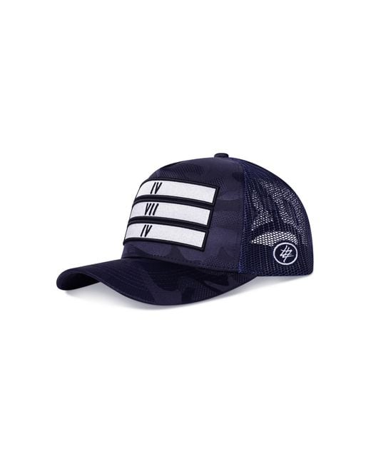 474 co Blue 474 Camo 3 Bars Trucker Hat Label for men