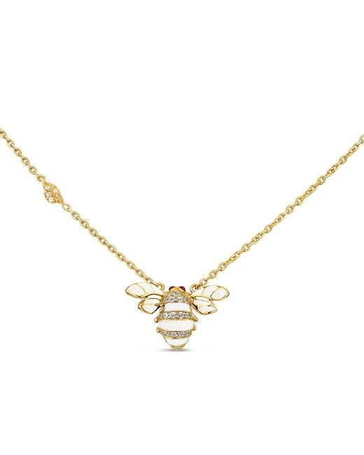 SALLY SKOUFIS Metallic Queen Bee Necklace With Made Cz Diamond Stimulant & Ivory Enamel