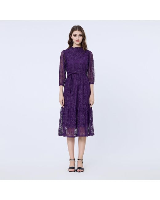 Smart and Joy Purple Fit-And-Flare Lace Dress