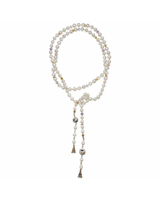Farra Multicolor Freshwater Pearls With Rhinestones Bordered Tourmaline Multi-way Open Ended Necklace