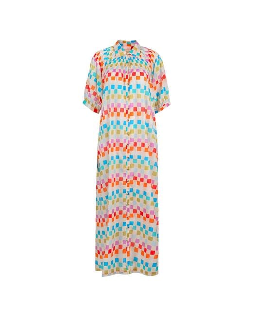 SUNSHINE TIENDA White Summer Camp Geo Oasis Dress
