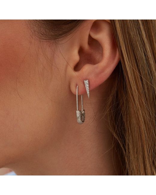 Spero London Metallic Sterling Jewelled Safety Pin Necklace With Beaded Chain & Earring Set