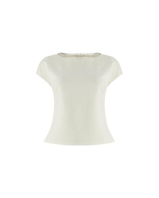 Exquise White Neutrals Scout Blouse Dropped Shoulder Boat Neck Knit Blouse